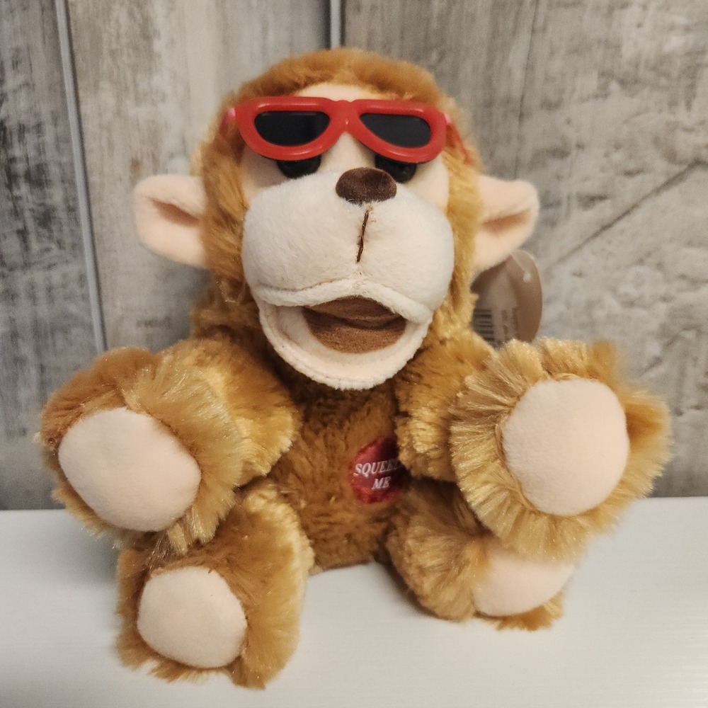 Chrisha Playful Plush Monkey Small Brown Whistles W/ Sunglasses Sound Toy